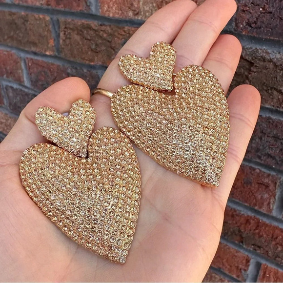 Champagne HEART CRYSTAL DROP EARRINGS - Picture 6 of 10